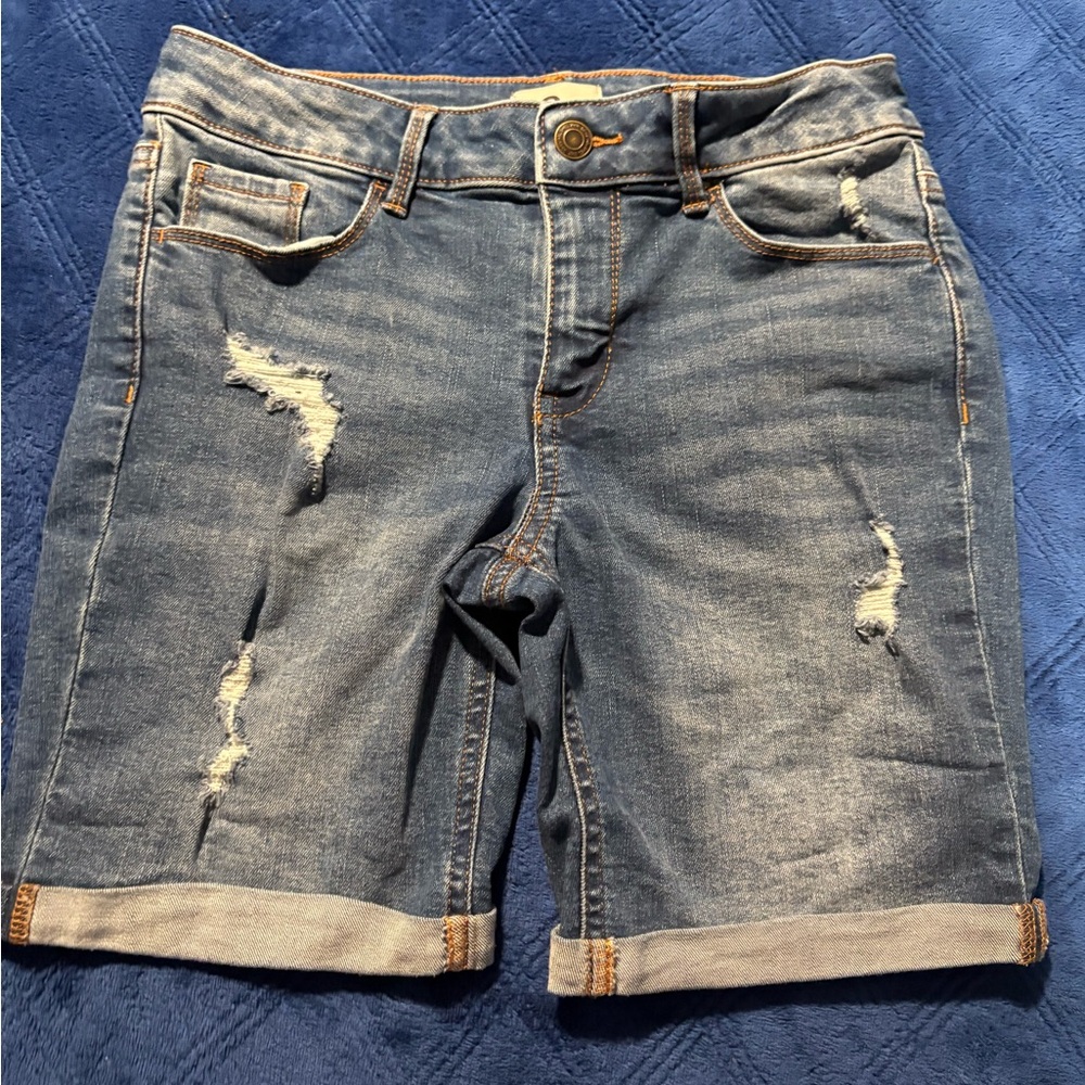 Girls size 14 SO Blue Jean Shorts Distressed and Cuffed